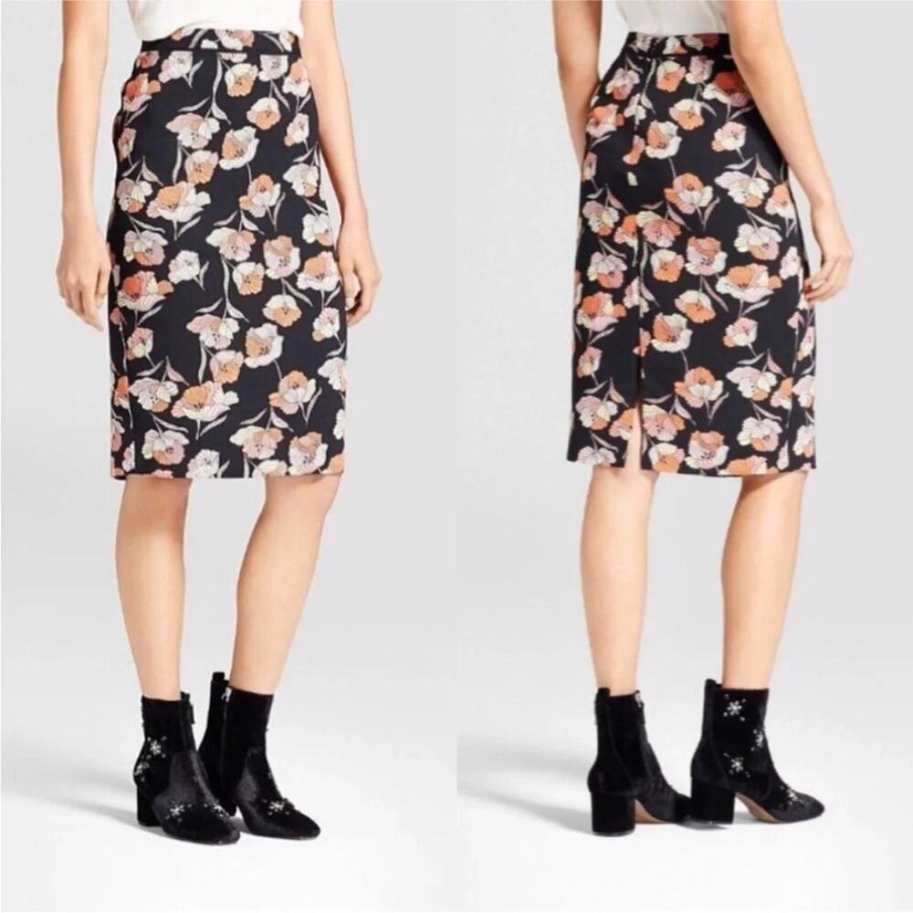 Who What Wear Floral black pink yellow Pencil Skirt feminine career wear